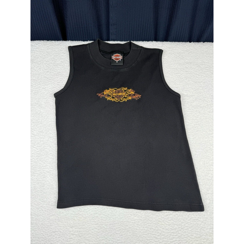 VTG Y2K Harley Davidson Sleeveless Shirt Women's M - Flames OHIO -Made in USA